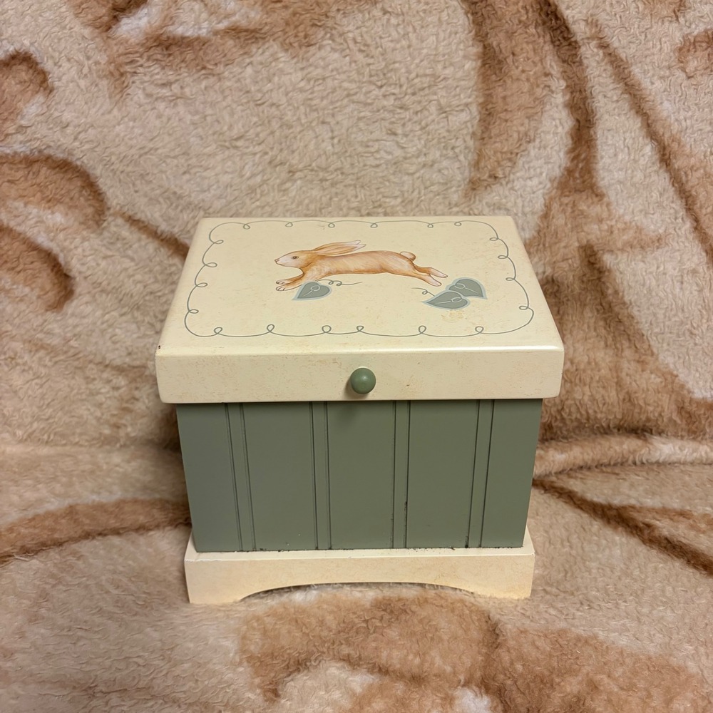 Vintage Cottage Core‎ Nursery Bunny Recipe Trinket Jewelry Keepsake Box 2002
